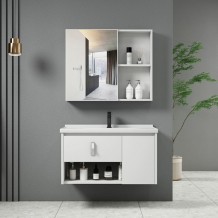 IDEA-2 Set Έπιπλο Κρεμαστό Μπάνιου Άσπρο Καθρέπτης Πάγκος με Νιπτήρα και Μπαταρία c481599