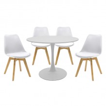 Τραπεζαρία Balou-Gaston σετ 5τεμ pakoworld MDF και pp σε λευκή-φυσική απόχρωση Φ100x75εκ c481608