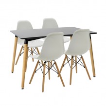 Τραπεζαρία Natali-Julita pakoworld σετ 5τεμ μαύρο-λευκό-φυσικό 120x80x76εκ c481610