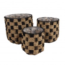 SULIEN ΚΑΛΑΘΙ SET 3ΤΜΧ SEAGRASS PAPER ROPE ΦΥΣΙΚΟ ΜΑΥΡΟ 34x34xH31cm c482765