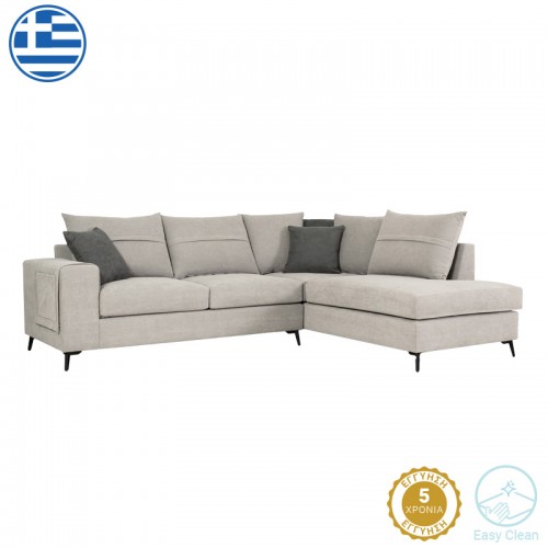 Γωνιακός καναπές αριστερά γωνία Montana pakoworld ανοιχτό γκρι ύφασμα με μαξιλάρια σε ποντικί απόχρωση 275x215x93εκ c483377