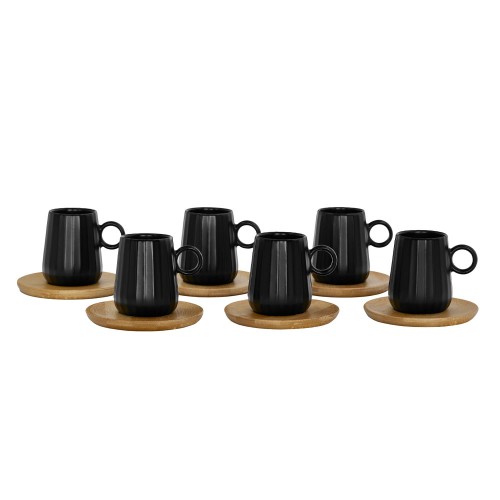 RIPPLE ΚΟΥΠΑ ESPRESSO ΣΕΤ 6 ΤΜΧ ΠΟΡΣΕΛΑΝΗ BAMBOO ΜΑΥΡΟ ΦΥΣΙΚΟ 26x23xH6cm c483604