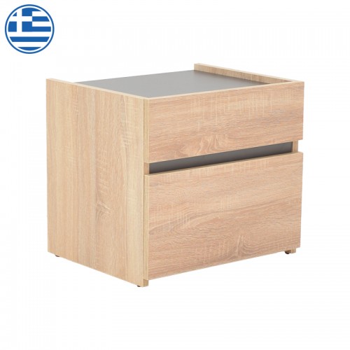 Κομοδίνο Comcie pakoworld σε φυσικό με γκρι απόχρωση 50x42x45 5εκ c483632