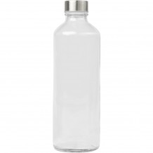 Γυάλινο μπουκάλι 1000ml με ασημί καπάκι Water φ8 5x26 5cm Uniglass Σετ 6 c484100