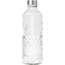 Γυάλινο μπουκάλι 1000ml σκαλιστό με ασημί καπάκι Water liberty φ8 5x26 5cm Uniglass Σετ 6 c484103