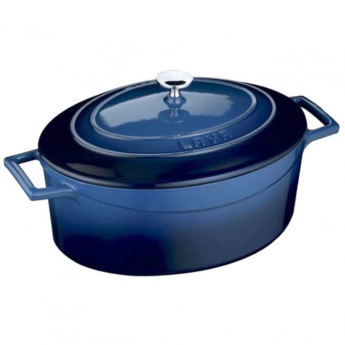 CAST IRON CASSEROLE OVAL 23X29CM BLUE ENAMEL 3 COAT 2 FIRE LAVA c484109