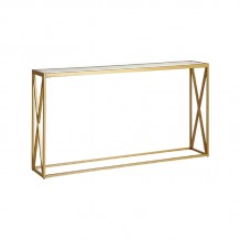 Κονσόλα μεταλλική με γυάλινη επιφάνεια Kantoo pakoworld σε χρυσή απόχρωση 120x25x75εκ c484447