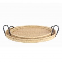 KAMIRA ΔΙΣΚΟΣ SET 2ΤΜΧ RATTAN PLYWOOD ΦΥΣΙΚΟ ΜΑΥΡΟ 62x39xH9 5cm c484723