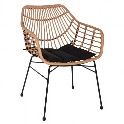 Πολυθρόνα Κήπου ArteLibre AFINIUS Φυσικό Μαύρο Rattan Μέταλλο 58 5x60 5x80cm c485201