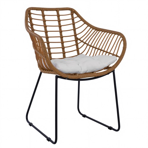 Πολυθρόνα Κήπου ArteLibre ABURIUS Φυσικό Μαύρο Rattan Μέταλλο 63x60x83 5cm c485202