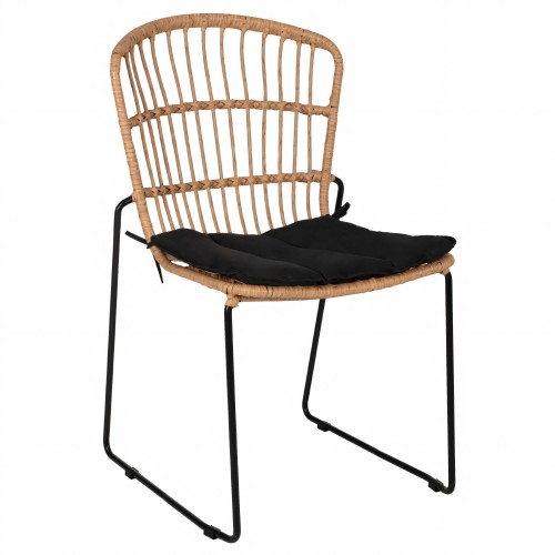 Καρέκλα Κήπου ArteLibre ALFENUS Φυσικό Μαύρο Rattan Μέταλλο 50x55x84cm c485204