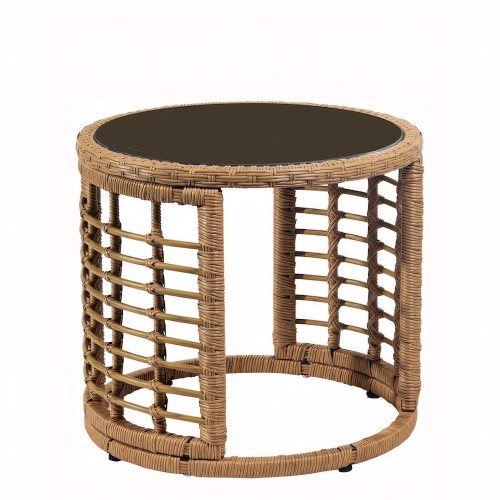 Τραπεζάκι Κήπου ArteLibre AURIUS Φυσικό Rattan Γυαλί Φ45x40cm c485206