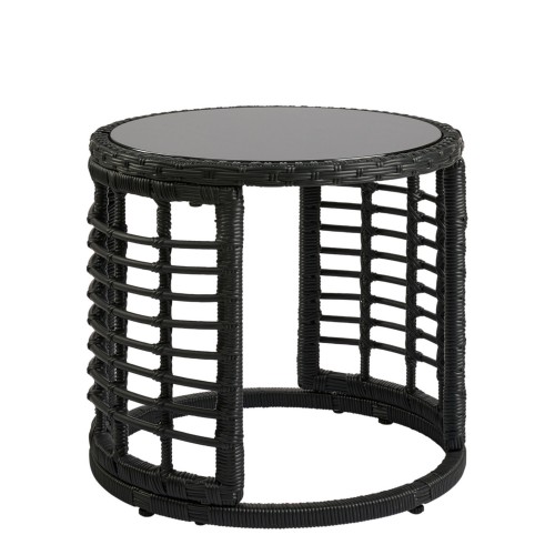 Τραπεζάκι Κήπου ArteLibre AURIUS Μαύρο Rattan Γυαλί Φ45x40cm c485207