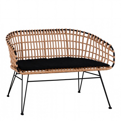 Καναπές Κήπου ArteLibre ARVENIUS Φυσικό Μαύρο Rattan 124x57x77cm c485208