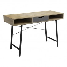 Γραφείο εργασίας Komo pakoworld σε sonoma γκρι απόχρωση με μαύρα μεταλλικά πόδια 120x48x76εκ c487805