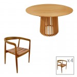 Τραπεζαρία 5τεμ Noody Kenda pakoworld teak ξύλο σε φυσική απόχρωση Φ120x75 c488000