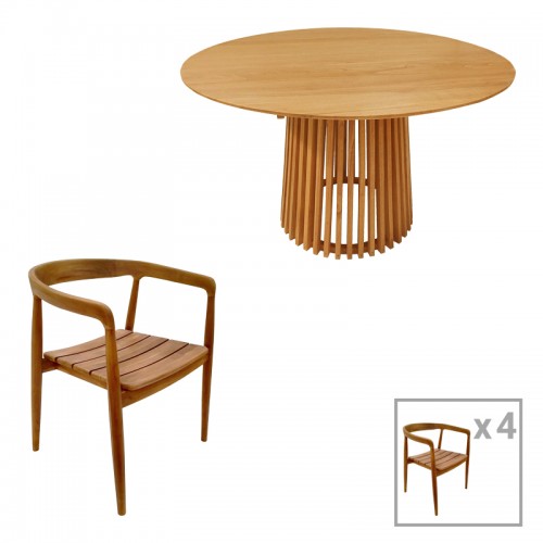 Τραπεζαρία 5τεμ Noody Kenda pakoworld teak ξύλο σε φυσική απόχρωση Φ120x75 c488000