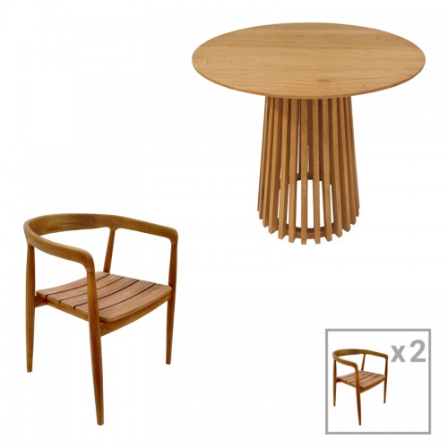 Τραπεζαρία 3τεμ Noody Kenda pakoworld teak ξύλο σε φυσική απόχρωση Φ80x75 c488005