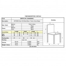 MYRIAM K D Καρέκλα Τραπεζαρίας Μέταλλο Βαφή Μαύρο Ύφασμα Velure Απόχρωση Μπεζ SET 4τμχ c488014