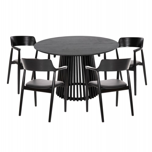 ΣΕΤ ΤΡΑΠΕΖΑΡΙΑΣ 5ΤΜΧ KINGSLEY HM21075 02 ΣΤΡΟΓΓΥΛΟ ΤΡΑΠΕΖΙ Φ120εκ 4 ΚΑΡΕΚΛΕΣ-ΜΑΥΡΟ c490581