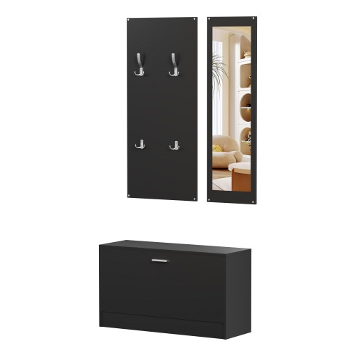 ΣΕΤ ΕΙΣΟΔΟΥ ΜΕ ΚΑΘΡΕΠΤΗ VERN HM2476 02 ΜΕΛΑΜΙΝΗ ΣΕ WENGE 80x27x175Υεκ c490985