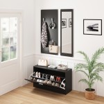 ΣΕΤ ΕΙΣΟΔΟΥ ΜΕ ΚΑΘΡΕΠΤΗ VERN HM2476 02 ΜΕΛΑΜΙΝΗ ΣΕ WENGE 80x27x175Υεκ c490985