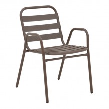 Πολυθρόνα Sussie pakoworld στοιβαζόμενη καφέ μέταλλο με φέτες αλουμινίου 45x62x76εκ c491004