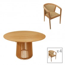 Τραπεζαρία Granny Kenda pakoworld σετ 5τεμ σε φυσική μπεζ απόχρωση Φ120x75εκ c491358