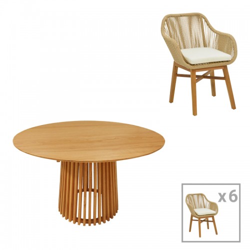 Τραπεζαρία Kalie Kenda pakoworld σετ 7τεμ σε φυσική μπεζ απόχρωση Φ120x75εκ c491363 Τραπεζαρία Kalie Kenda pakoworld σετ 7τεμ σε φυσική μπεζ απόχρωση Φ120x75εκ c491363