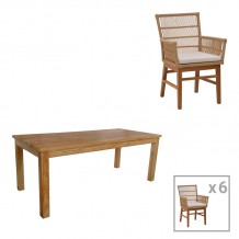 Τραπεζαρία Inca-Wooly pakoworld σετ 7τεμ σε φυσική-μπεζ απόχρωση 220x90x75εκ c491374