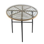 Τραπέζι Κήπου ArteLibre APPIUS Φυσικό Μαύρο Μέταλλο Rattan Γυαλί 70x70x74cm c491421