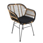 Καρέκλα Κήπου ArteLibre ATINIUS Φυσικό Μαύρο Μέταλλο Rattan 58x62x82cm c491423