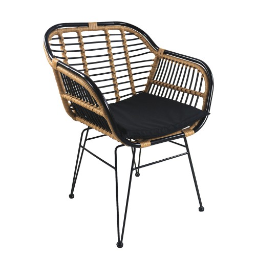 Καρέκλα Κήπου ArteLibre ATINIUS Φυσικό Μαύρο Μέταλλο Rattan 58x62x82cm c491423