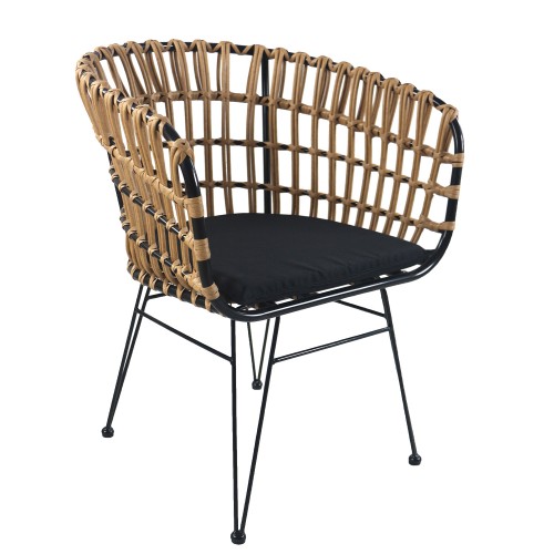 Καρέκλα Κήπου ArteLibre AULIUS Φυσικό Μαύρο Μέταλλο Rattan 57x60x78 5cm c491424