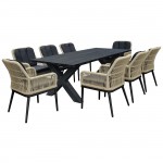 ALLEY Set Τραπεζαρία ALU Ανθρακί-Rope Φυσικό Τραπέζι 220x94 8 Πολυθρόνες με Μαξιλ c491446