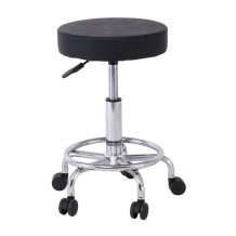 GLORY Σκαμπό με υποπόδιο Βάση Χρώμιο PU Μαύρο Περιστρεφόμενο Τροχήλατο c491449