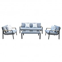 LATINO Set Σαλόνι Κήπου 4τεμ Αλουμίνιο Μαύρο Μαξιλάρια Γκρι Γυαλί Μαύρο c491452