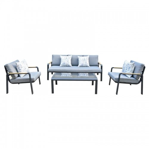 LATINO Set Σαλόνι Κήπου 4τεμ Αλουμίνιο Μαύρο Μαξιλάρια Γκρι Γυαλί Μαύρο c491452