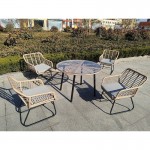 SALSA Τραπεζαρία Μέταλλο Βαφή Μαύρο-Wicker Φυσικό Μαξιλάρι Γκρι Τραπέζι 4 Πολυθρόνες c491455