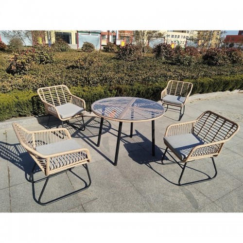 SALSA Τραπεζαρία Μέταλλο Βαφή Μαύρο-Wicker Φυσικό Μαξιλάρι Γκρι Τραπέζι 4 Πολυθρόνες c491455