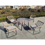 SALSA Τραπεζαρία Μέταλλο Βαφή Μαύρο-Wicker Φυσικό Μαξιλάρι Γκρι Τραπέζι 4 Πολυθρόνες c491455