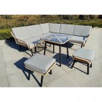 SALSA CORNER Σαλόνι-Καθιστικό Τραπέζι Καναπές Γωνία 2 Σκαμπό Μέταλλο-Wicker Φυσικό c491456