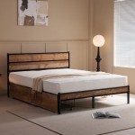 PALLET Κρεβάτι Διπλό-Συρτάρια για Στρώμα 160x200cm Μέταλλο Βαφή Μαύρο Antique Oak c491465