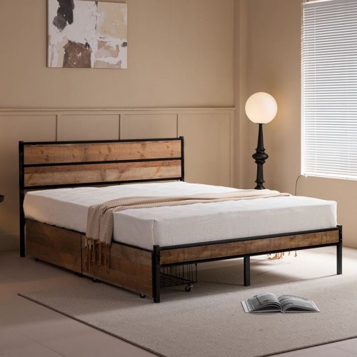 PALLET Κρεβάτι Διπλό-Συρτάρια για Στρώμα 160x200cm Μέταλλο Βαφή Μαύρο Antique Oak c491465