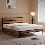 PALLET Κρεβάτι Διπλό-Συρτάρια για Στρώμα 160x200cm Μέταλλο Βαφή Μαύρο Antique Oak c491465