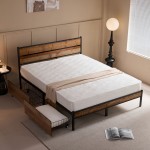 PALLET Κρεβάτι Διπλό-Συρτάρια για Στρώμα 160x200cm Μέταλλο Βαφή Μαύρο Antique Oak c491465