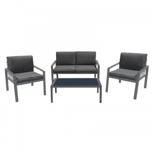 RIVIAN Set Σαλόνι Κήπου 4τεμ Μέταλλο Βαφή Ανθρακί Μαξιλάρια Γκρι c491466