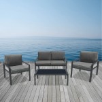 RIVIAN Set Σαλόνι Κήπου 4τεμ Μέταλλο Βαφή Ανθρακί Μαξιλάρια Γκρι c491466