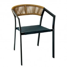 PARMA Πολυθρόνα Βεράντας-Κήπου ALU Ανθρακί Rope Wicker Φυσικό Στοιβαζόμενη c491474