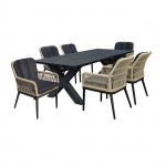 ALLEY Set Τραπεζαρία ALU Ανθρακί-Rope Φυσικό Τραπέζι 180x94 8 Πολυθρόνες με Μαξιλ c491485